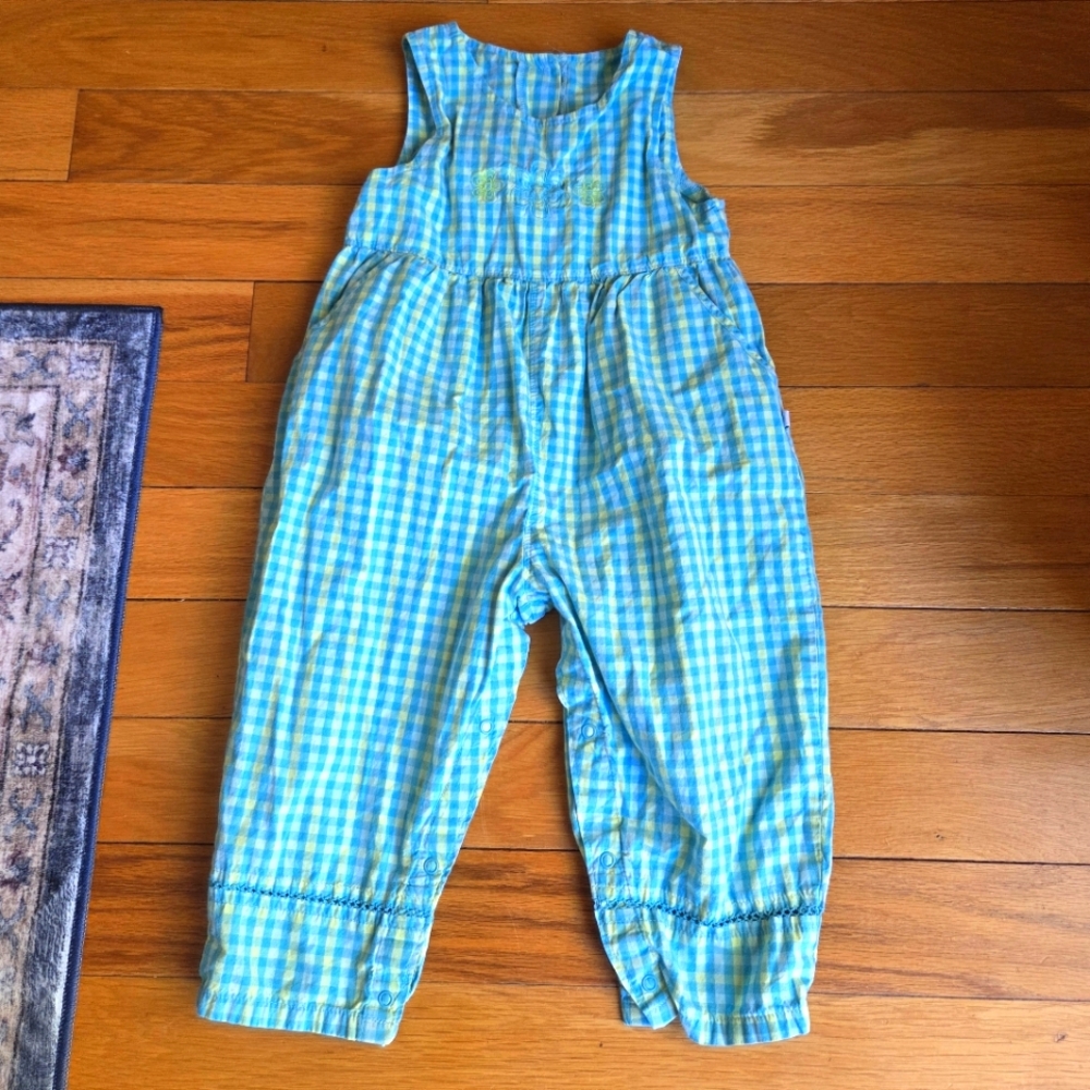 Vintage 90s‎ OshKosh B'gosh Blue and Green Gingham Romper Size 24 Months